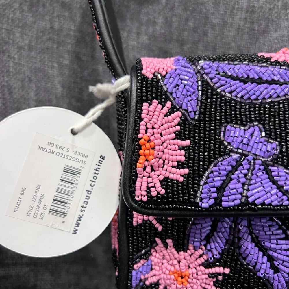 Staud Tommy Beaded Floral Shoulder Bag Quartz Acid - Picture 2 of 15